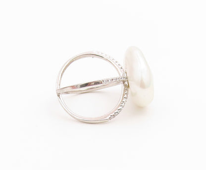 925 Sterling Silver Vintage Ring Modernist Pearl Split Shank  Sz 6.5  RG36744