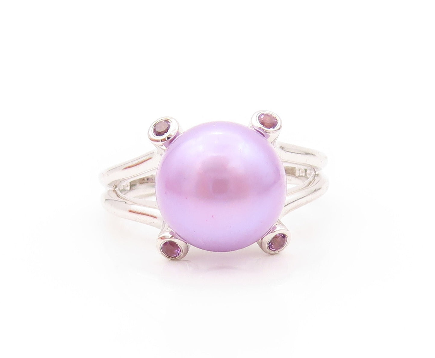 925 Sterling Silver Vintage Ring Modernist Purple Pearl & Amethyst SZ 8  RG32144