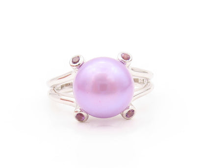 925 Sterling Silver Vintage Ring Modernist Purple Pearl & Amethyst SZ 8  RG32144