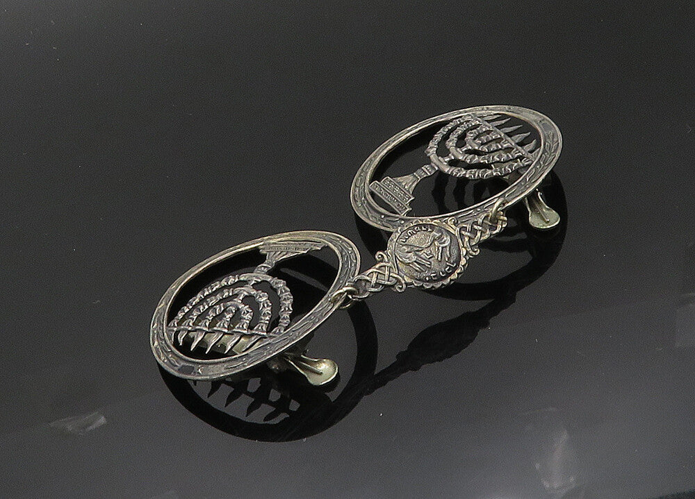 ISRAEL 925 Sterling Silver Vintage Dark Tone Menorah Sweater Clip  TR2842
