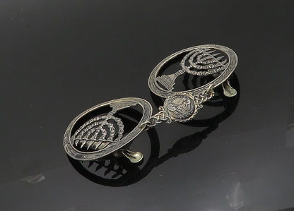 ISRAEL 925 Sterling Silver Vintage Dark Tone Menorah Sweater Clip  TR2842