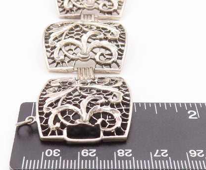 925 Sterling Silver Vintage Bracelet Web Effect Cutout Floral Carved  BT10547