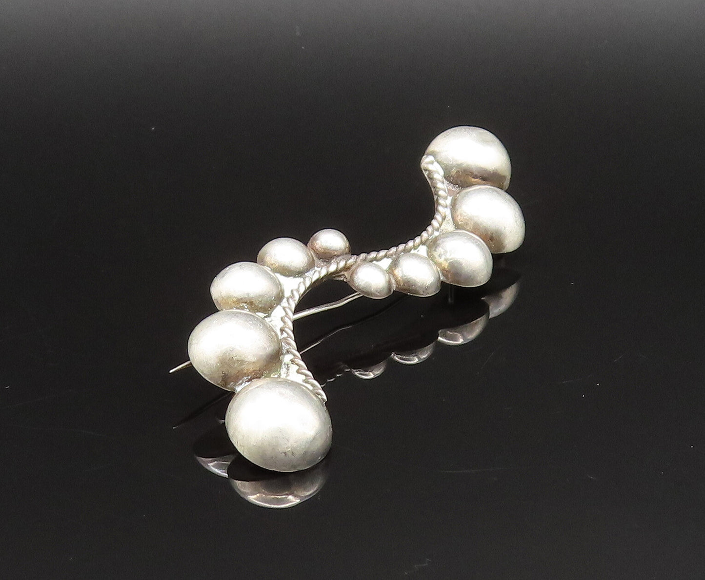 TAXCO 925 Silver  Vintage Antique Bead Ball & Twisted Rope Brooch Pin  BP9611