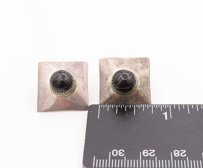 925 Sterling Silver Vintage Earrings Round Onyx Geometric Design Studs  EG13706
