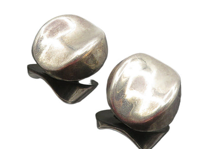 MEXICO 925 Sterling Silver  Vintage Shiny Concave Non Pierce Earrings  EG4784