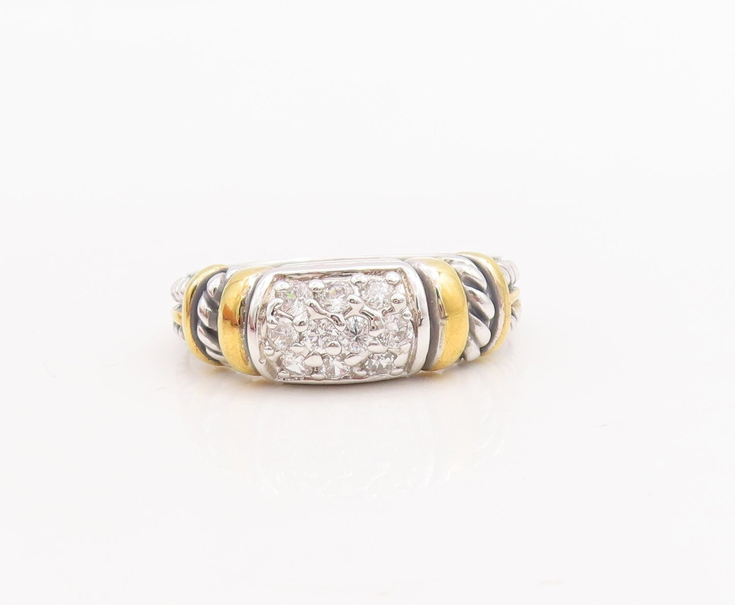925 Sterling Silver Vintage Ring Solid Etched Inlay Cubic Zirconia Sz 7  RG28676