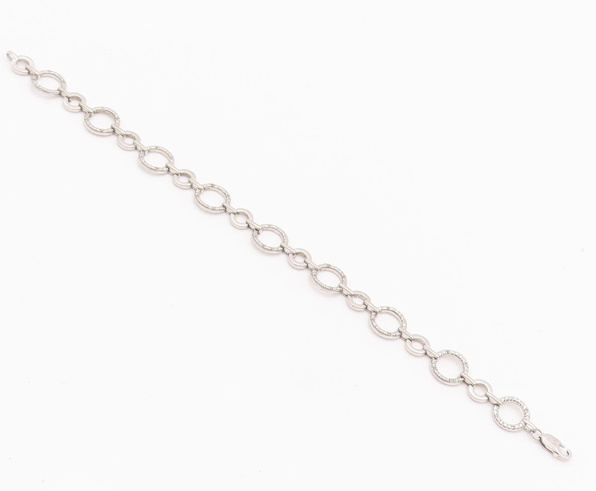 925 Sterling Silver Vintage Bracelet Real Diamonds Beaded Linked Rings  BT10209