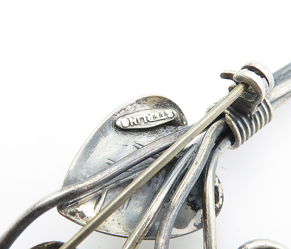 925 Sterling Silver  Vintage Antique Modernist Flower Bunch Brooch Pin  BP2479