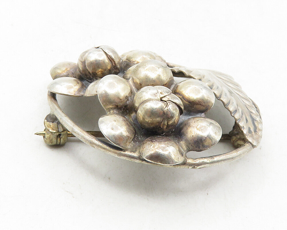 925 Sterling Silver  Vintage Handmade Floral Leaf Motif Brooch Pin  BP3584