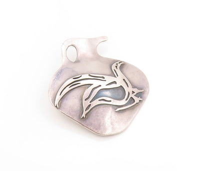 925 Sterling Silver Vintage Brooch Solid Modernist Bird On Vessel Pin  BP11940