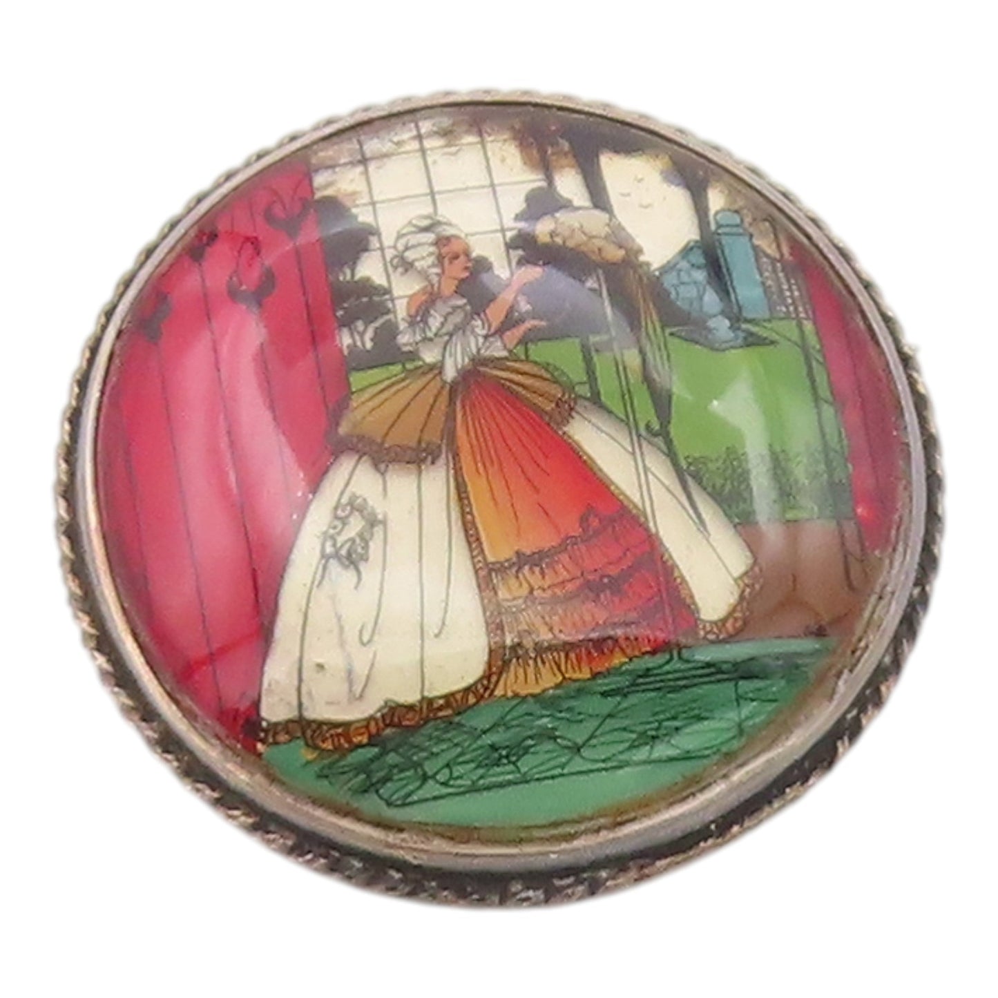 925 Sterling Silver Vintage Brooch Pin ENGLAND Antique Crinoline Lady  BP12540