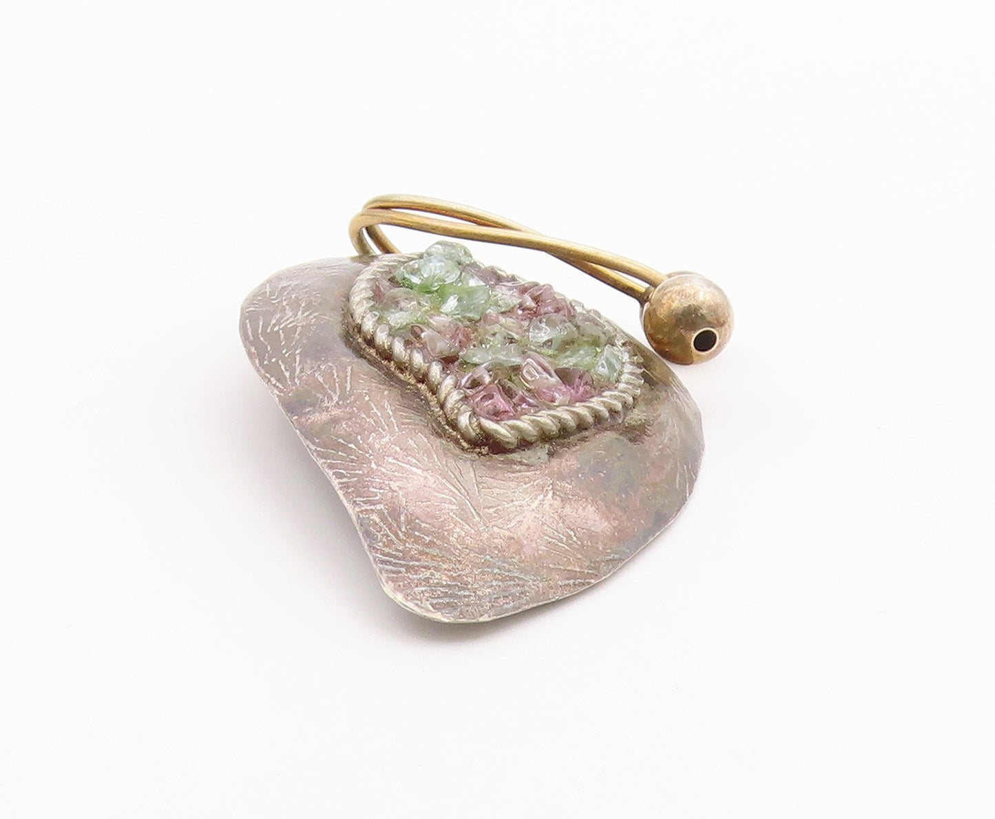DESIGNER 925 Silver  Vintage Rough Peridot Floral Leaf Brooch Pin  BP8198