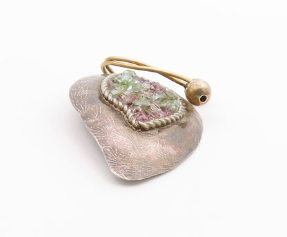 DESIGNER 925 Silver  Vintage Rough Peridot Floral Leaf Brooch Pin  BP8198