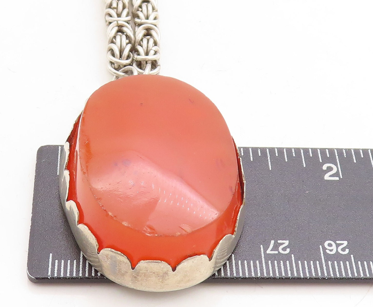 925 Sterling Silver Vintage Large Gemstone Byzantine Link Chain Necklace  NE1461
