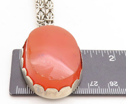 925 Sterling Silver Vintage Large Gemstone Byzantine Link Chain Necklace  NE1461