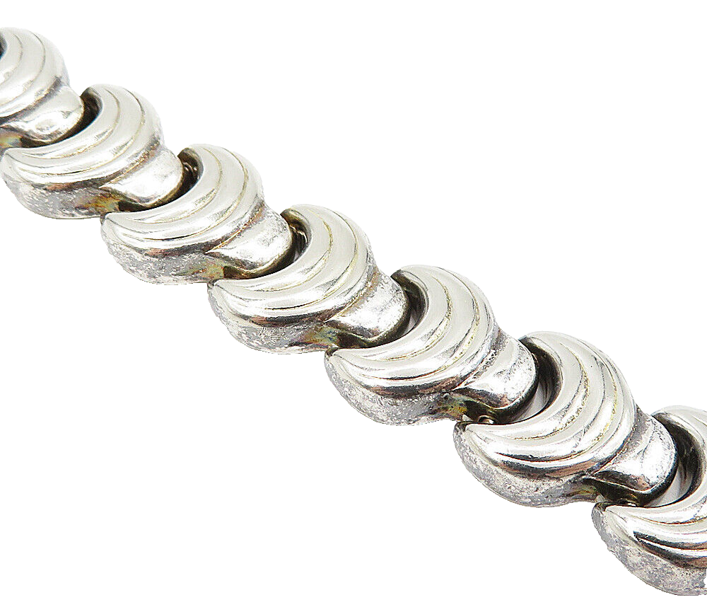925 Sterling Silver  Vintage Shiny Wrench Hinge Link Chain Bracelet  BT1661