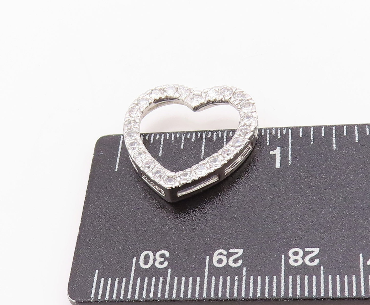 925 Sterling Silver Vintage Pendant Round CZ Cutout Love Heart  PT24693