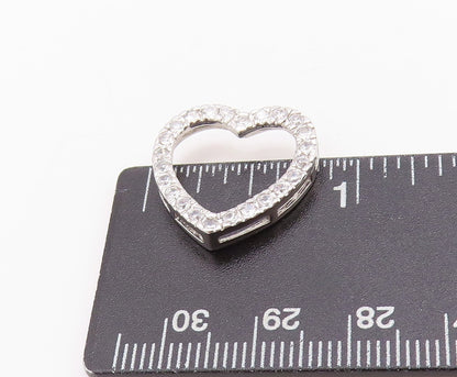 925 Sterling Silver Vintage Pendant Round CZ Cutout Love Heart  PT24693