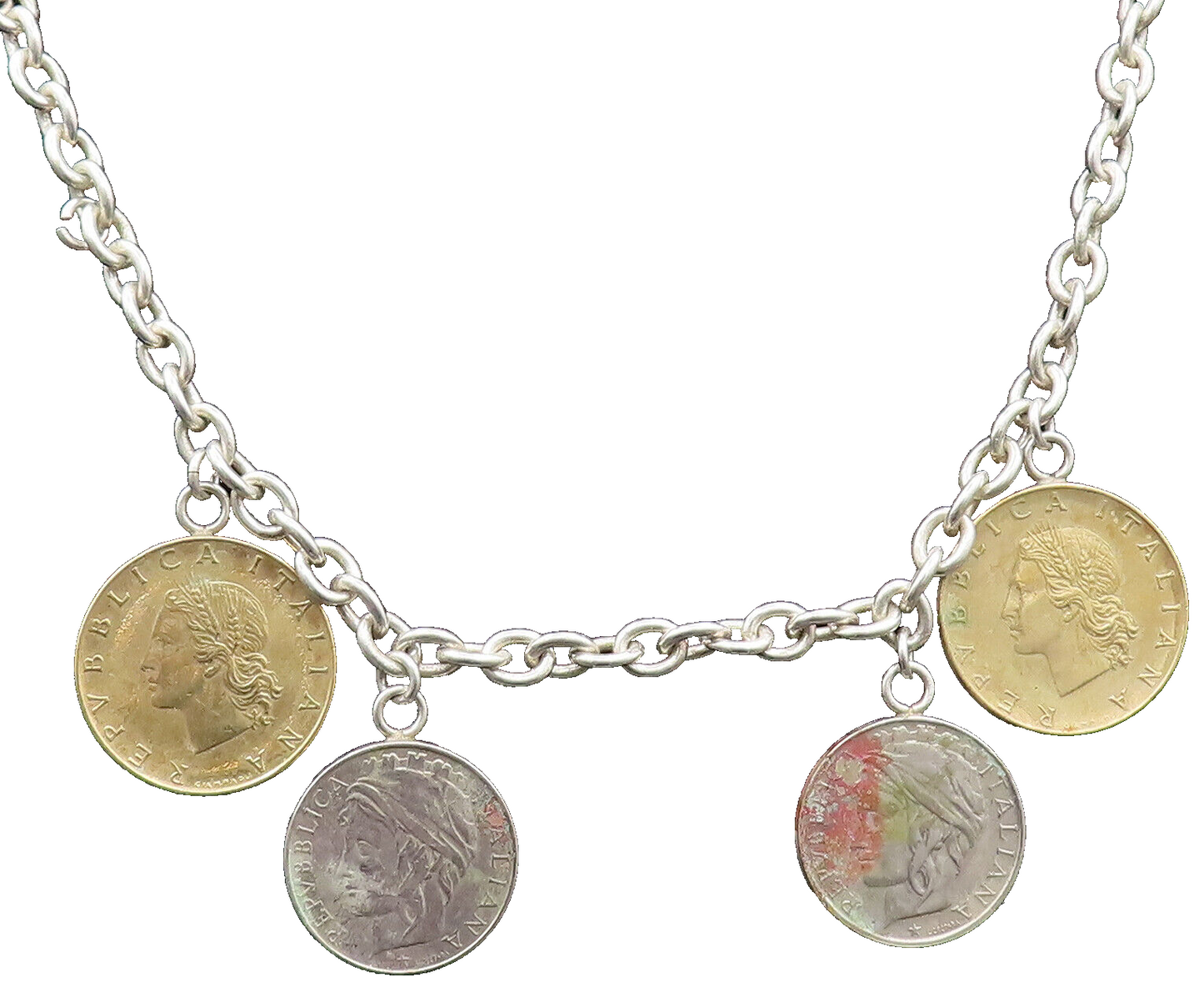 925 Sterling Silver  Vintage Two Tone Coin Rolo Chain Necklace  NE3867