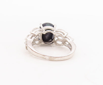 925 Sterling Silver Vintage Ring Oval Cut Sapphire Marquise Topaz Sz 7.5 RG29182