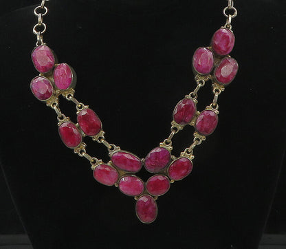 925 Sterling Silver  Vintage Faceted Ruby Shiny Cable Chain Necklace  NE2967