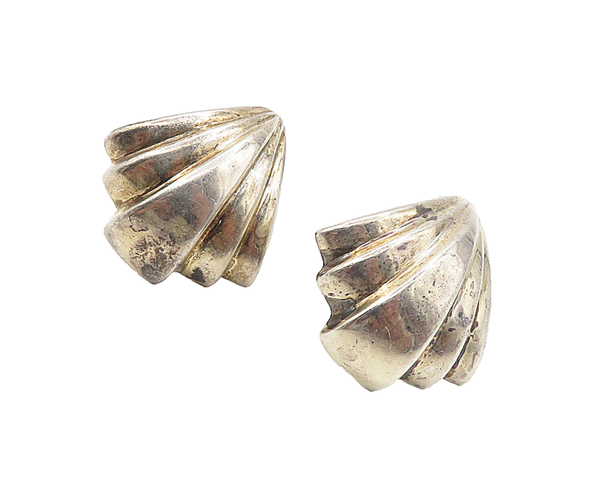 BAYANIHAN 925 Silver  Vintage Fluted Fan Design Non Pierce Earrings  EG3859