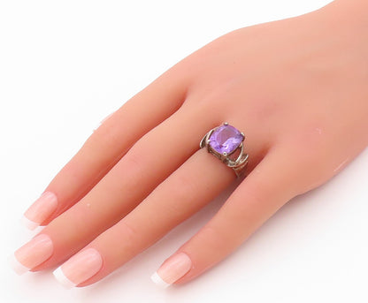 925 Sterling Silver Vintage Ring Dark Tone Amethyst Cutout Band  Sz 6  RG32339