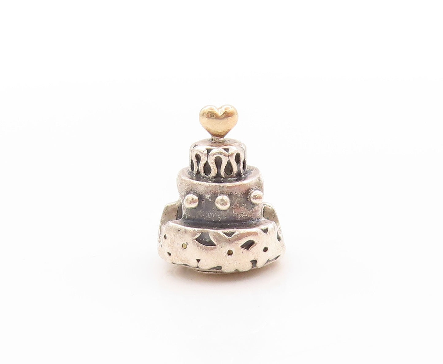 14k Gold 925 Sterling Silver Vintage Pendant PANDORA Wedding Cake Charm  PT24139