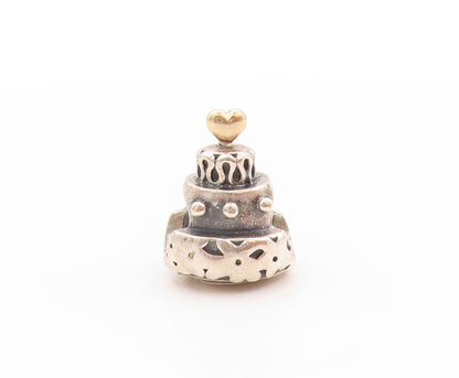 14k Gold 925 Sterling Silver Vintage Pendant PANDORA Wedding Cake Charm  PT24139