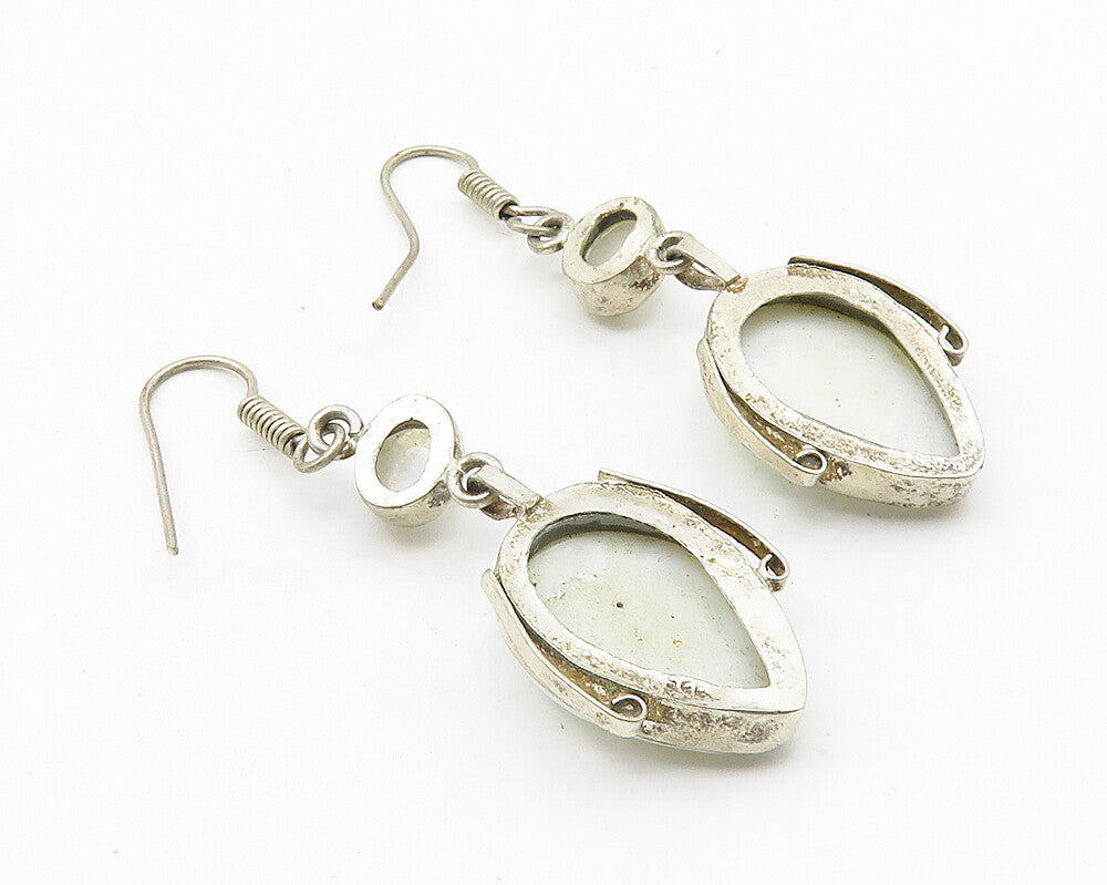 925 Silver  Vintage Cabochon Cut Moonstone Face Carved Dangle Earrings  EG5718