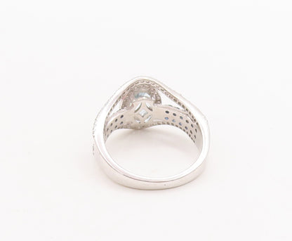 925 Sterling Silver Vintage Ring Cutout Blue White Topaz Sapphire Sz 7.5 RG29666