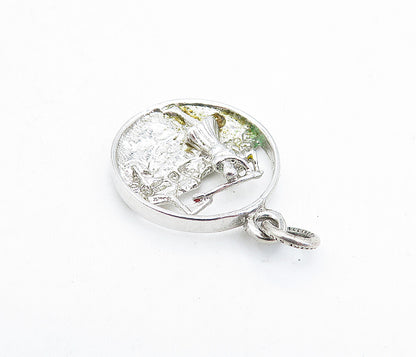 925 Sterling Silver  Vintage Petite Shiny Golfing Woman Round Pendant  PT2862