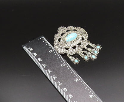 MIDDLE EAST 925 Silver  Vintage Beads & Rope Turquoise Brooch Pin  BP9609