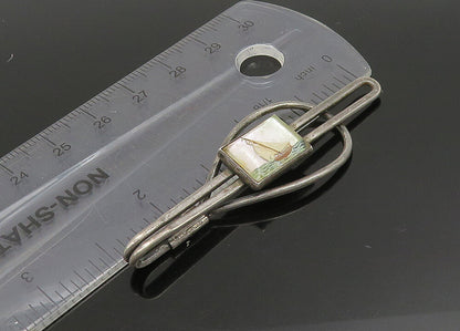 925 Sterling Silver  Vintage Mother Of Pearl Dark Tone Tie Clip  TR3182