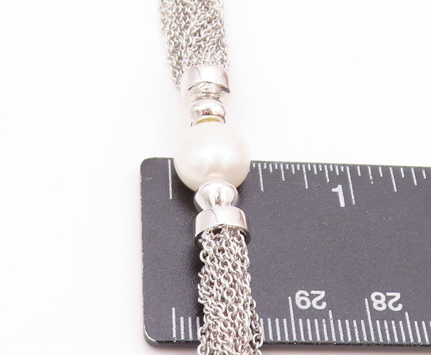 925 Sterling Silver Vintage Bracelet Modernist Pearl & Mesh Chain  BT11252