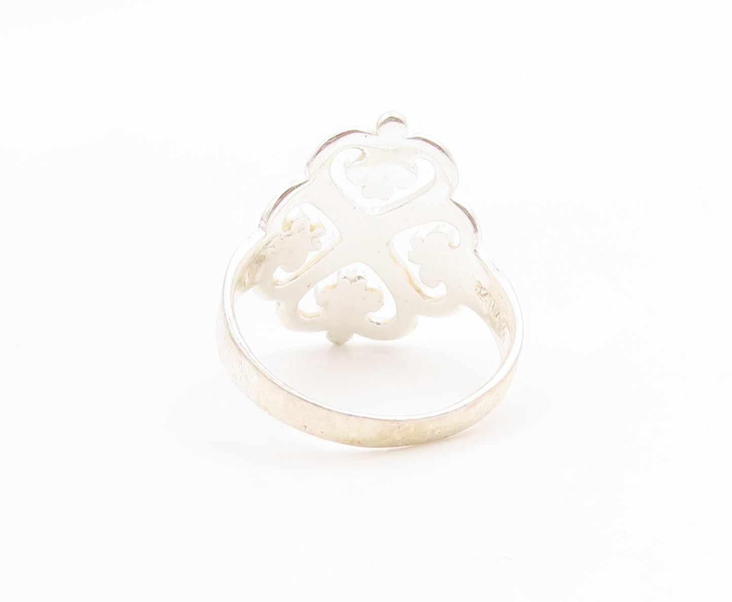 925 Sterling Silver Vintage Ring Celtic Scroll Love Heart Band  Sz 8.5  RG35608