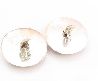 925 Sterling Silver Vintage Earrings MEXICO Polka Dot Onyx Design Disk  EG13578
