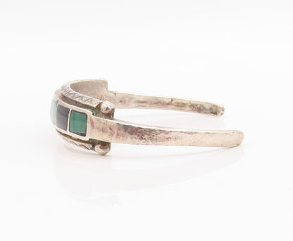 925 Sterling Silver Vintage Bracelet NAVAJO ZUNI Square Gemstone Inlay  BT10989