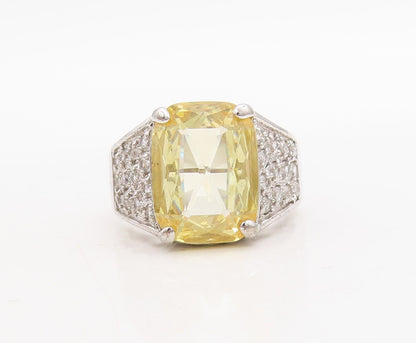 925 Sterling Silver Vintage Ring Rectangle Citrine & CZ Band  Sz 10  RG31678