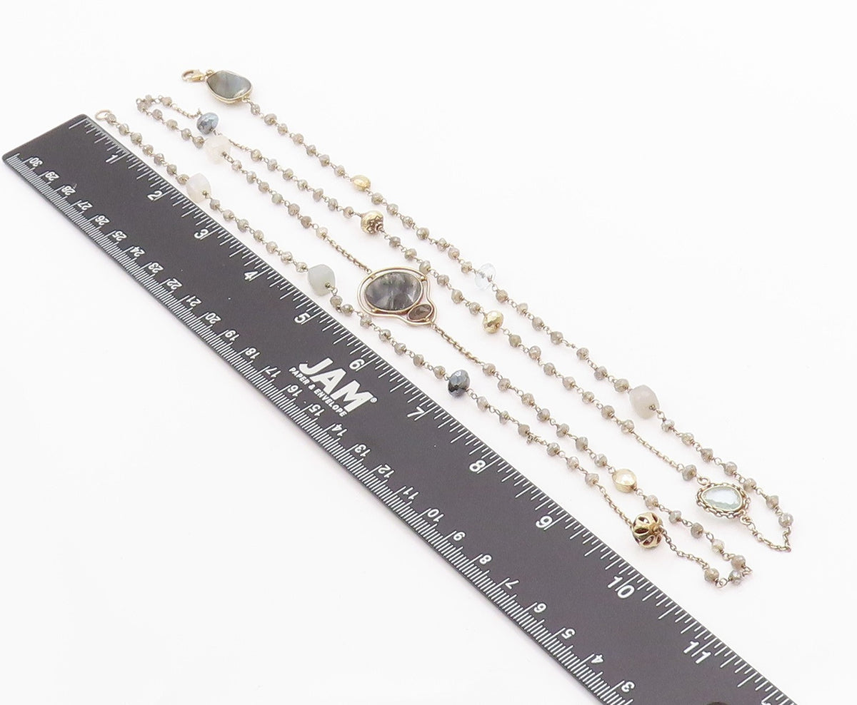 925 Sterling Silver Vintage Necklace Multi Gemstone Bohemian Long Chain  NE4661