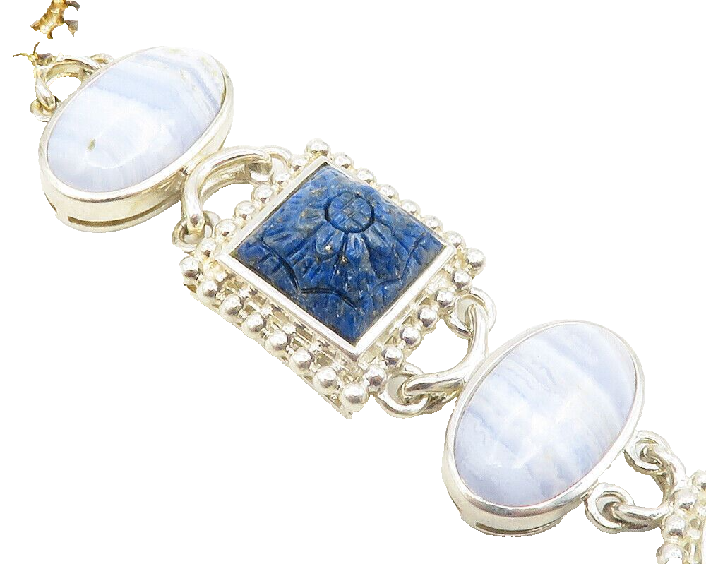 WHITNEY KELLY 925 Silver  Vintage Multi Shaped Gemstone Chain Bracelet   BT4663