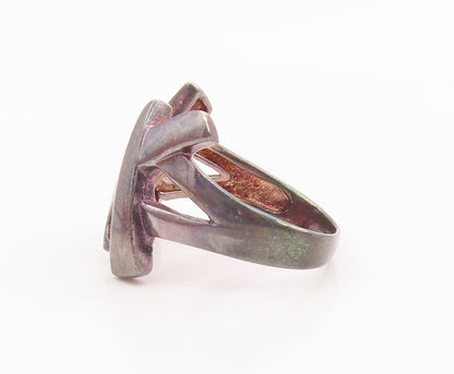 925 Sterling Silver Vintage Ring Dark Tone Crisscross Knot Band  Sz 9  RG35610