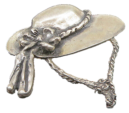 925 Sterling Silver  Vintage Dark Tone Hat With Flower Brooch Pin  BP8177