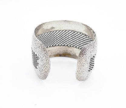 925 Sterling Silver  Vintage Textured Modernist Twist Cuff Bracelet  BT2787
