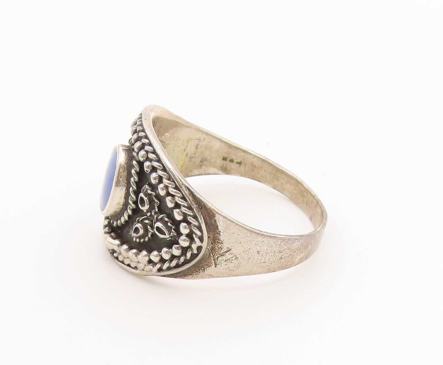 925 Sterling Silver Vintage Ring Lapis Lazuli Twisted Rope Band  Sz 9  RG36733