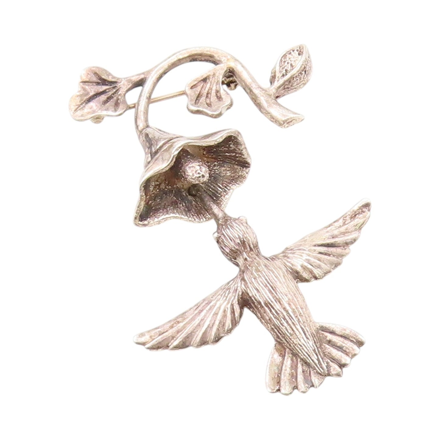 925 Sterling Silver Vintage Brooch Humming Bird Collecting Nectar  BP11529