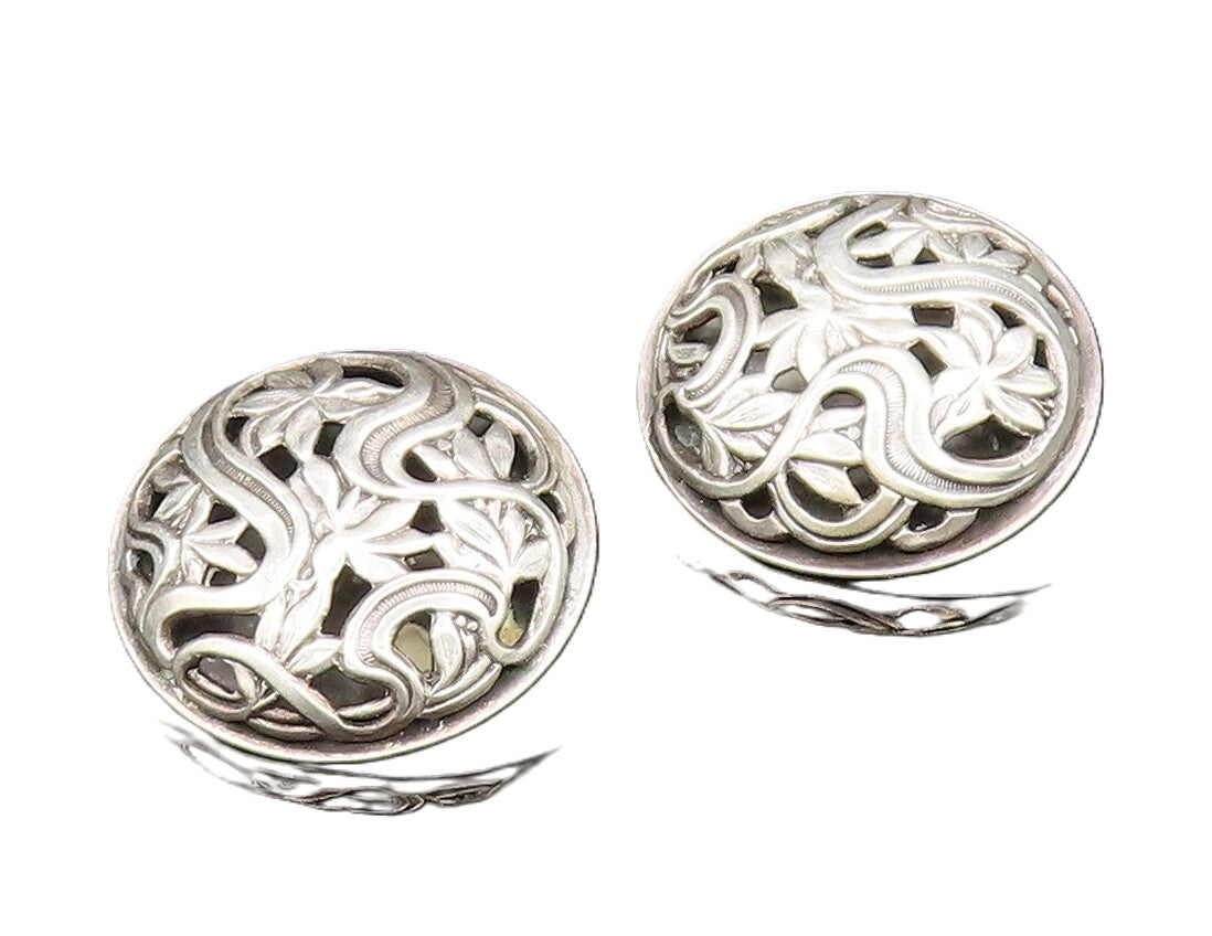 925 Silver  Vintage Floral Vine Cutout Round Non Pierced Earrings  EG11771