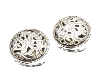 925 Silver  Vintage Floral Vine Cutout Round Non Pierced Earrings  EG11771