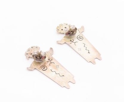 925 Sterling Silver Vintage Earrings NAVAJO ZUNI Cutout Dancing Boy EG13182
