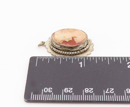 925 Sterling Silver Vintage Pendant Carved Lady Profile Cameo Charm  PT25998